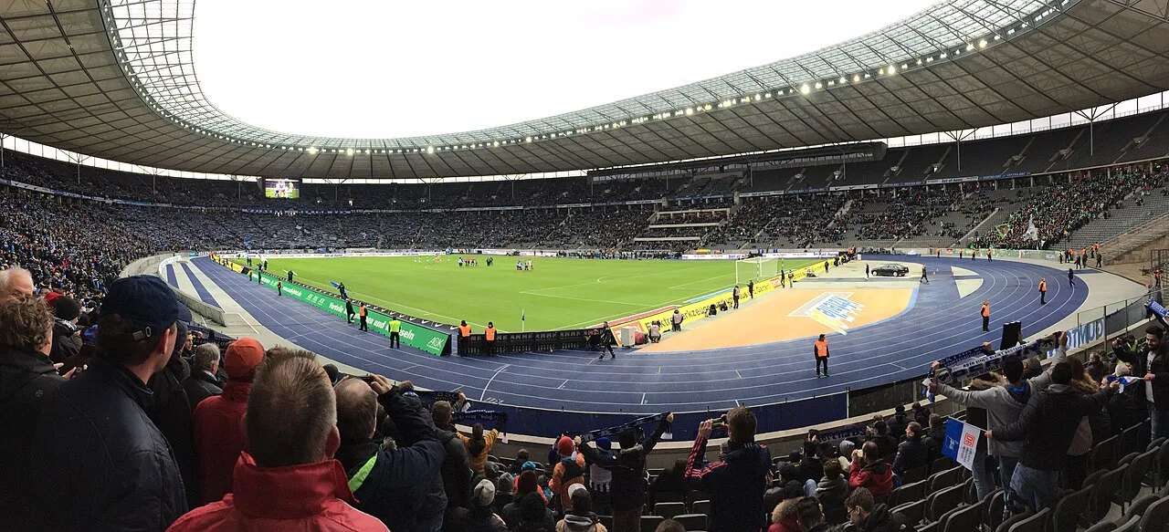 Berlin Olympic Stadium photographed during a football match in 2016