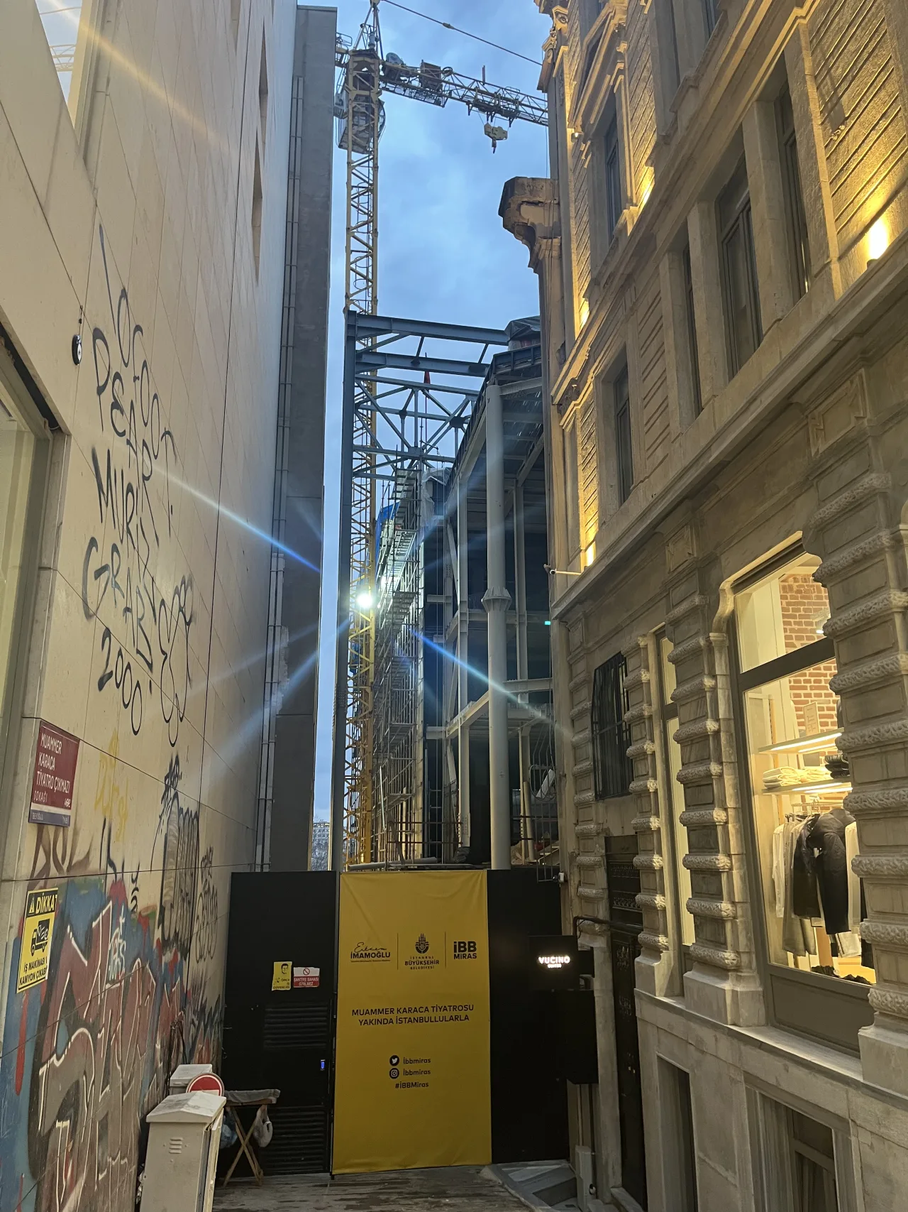 Restoration works near the entrance to Muammer Karaca Theatre in Beyoğlu in 2024