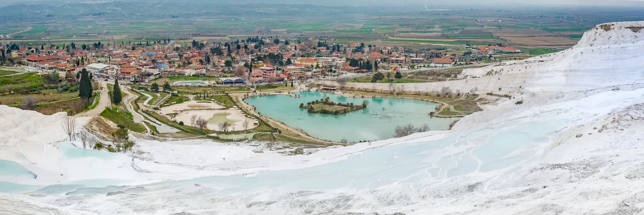 White travertine above the settlement at Pamukkale, 3 March 2013; not a record of present water levels