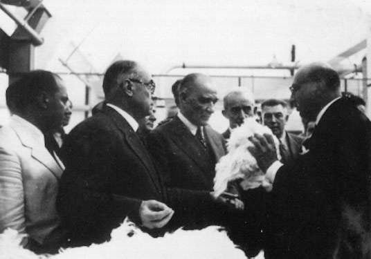 Atatürk at the opening of Nazilli Cotton Factory in 1937